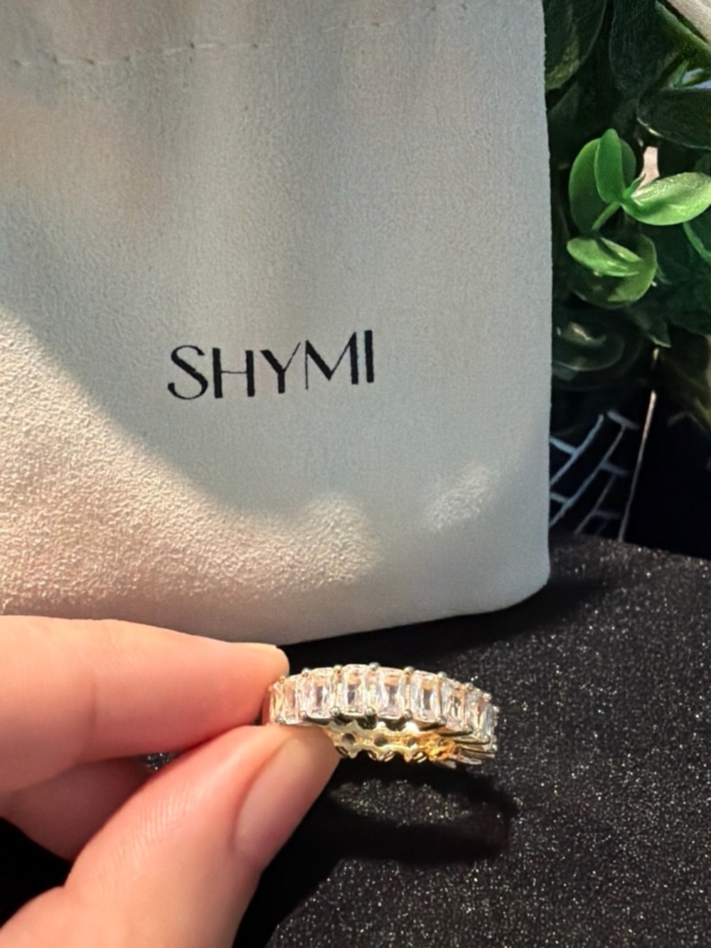 Shymi Gold filled Half and Half Eternity Band with Clear Baguette Crystals